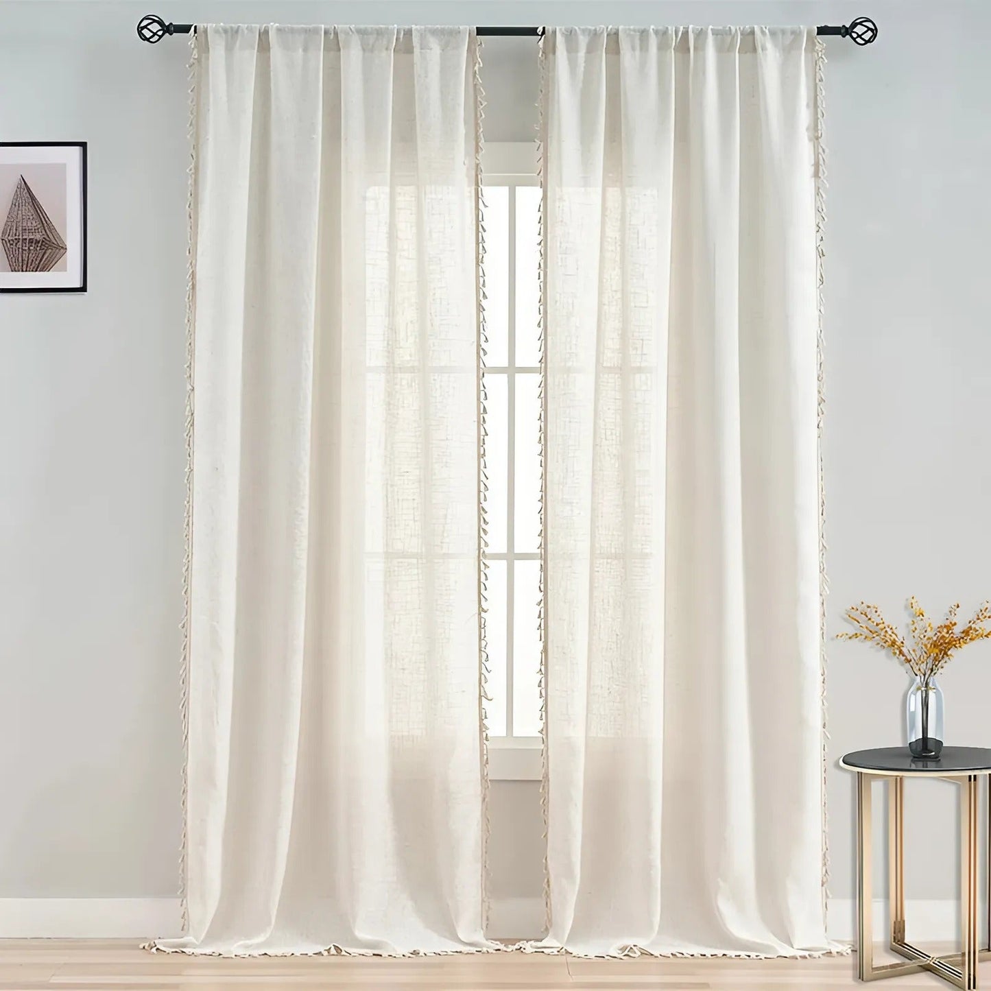Boho Baumwolle Leinen Semi-Transparente Vorhänge