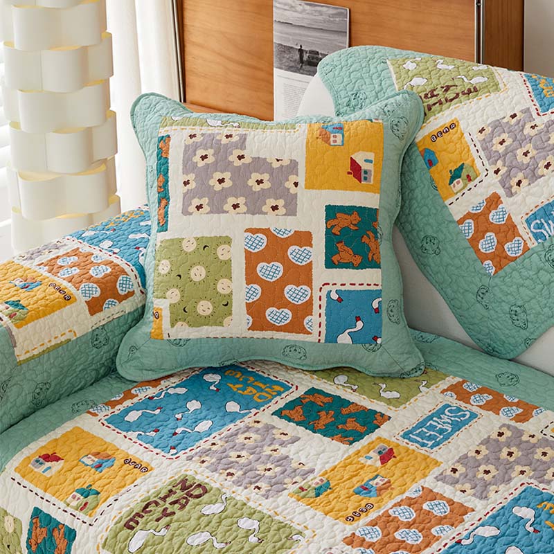 Kindlicher Muster Plaid Baumwolle Waschbarer Sofabezug