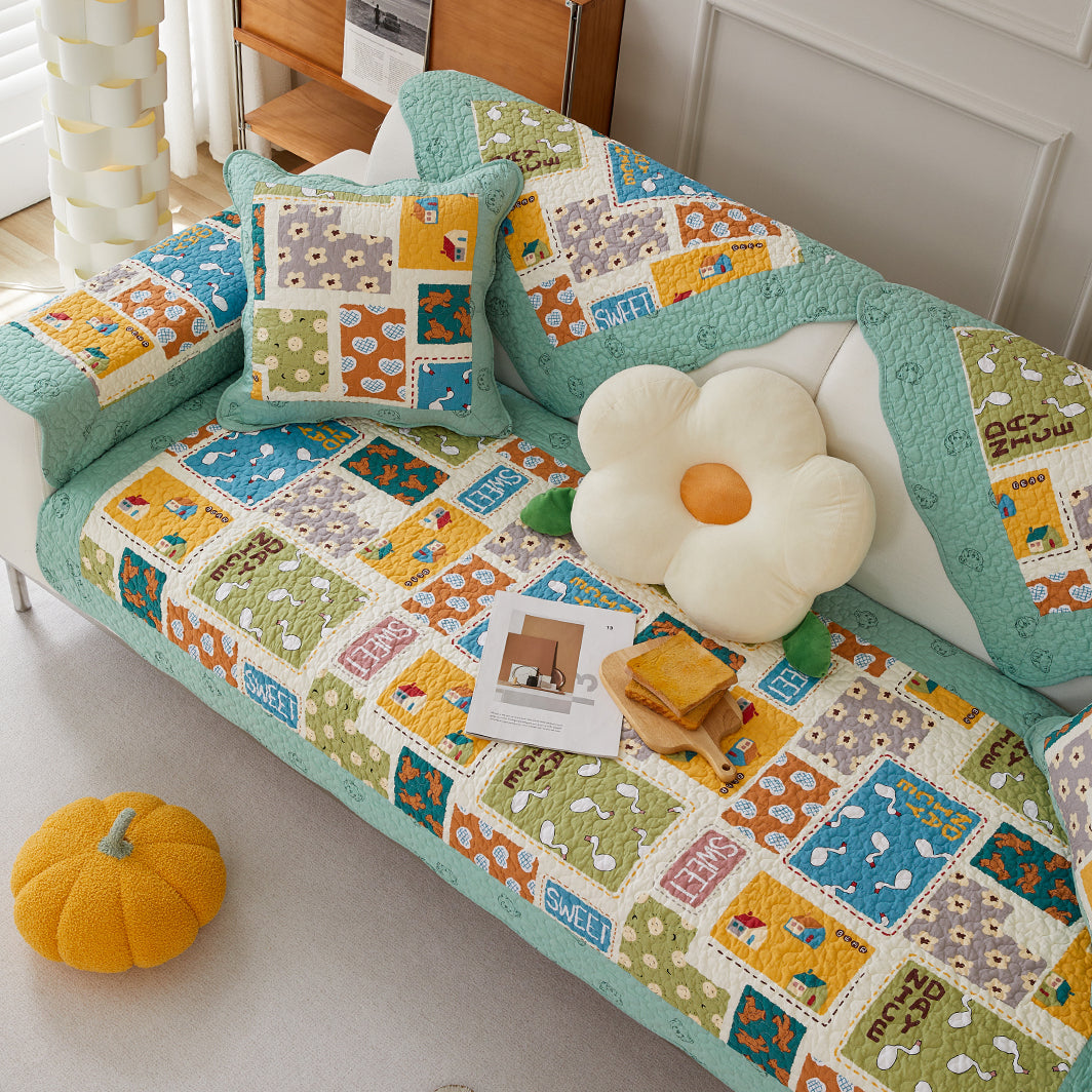 Kindlicher Muster Plaid Baumwolle Waschbarer Sofabezug