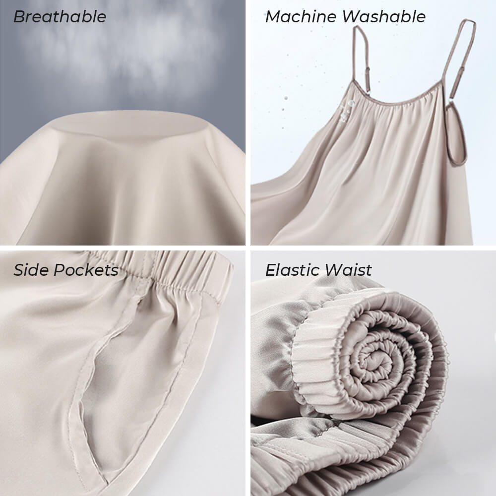 Kühlend Atmungsaktive Cami Shorts Set Haustierhaare Beständig Damen Schlafanzug