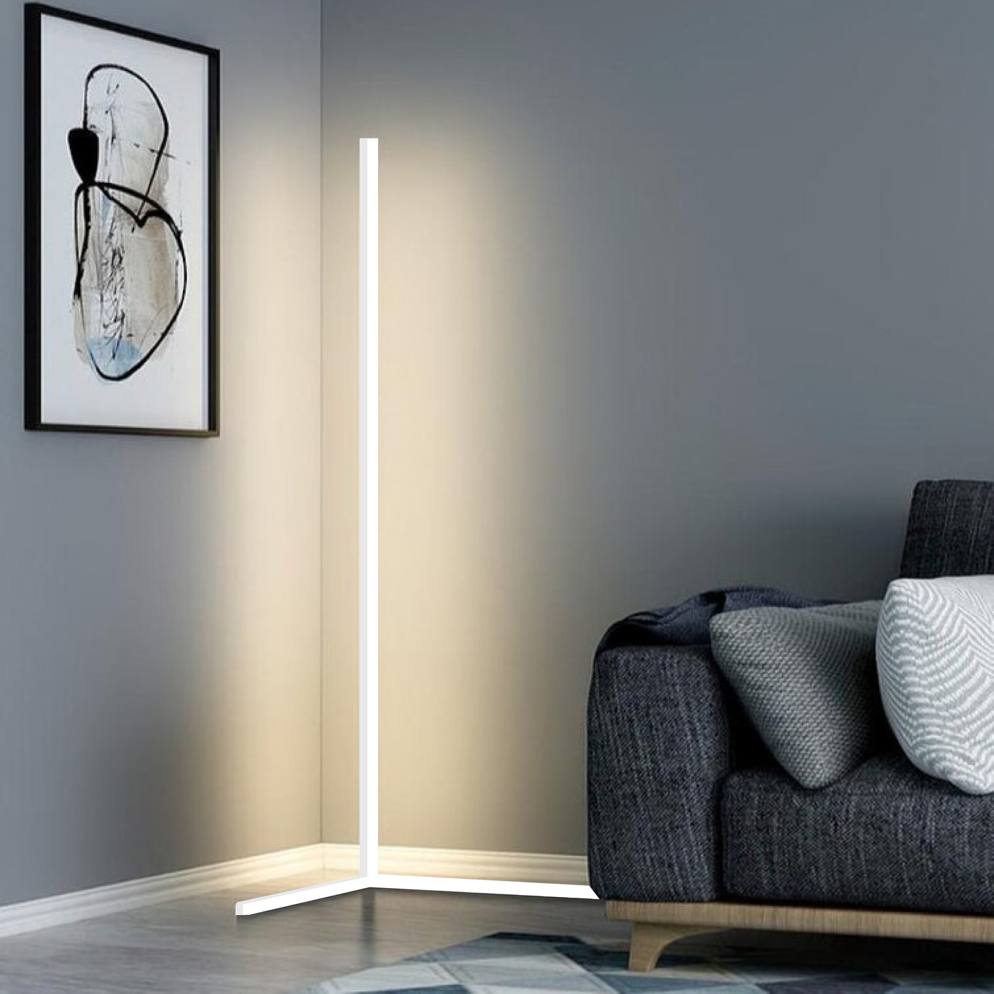 Sandsberg | Moderne Eck-LED-Stehlampe – Platzsparendes minimalistisches Design mit sanfter Ambientebeleuchtung