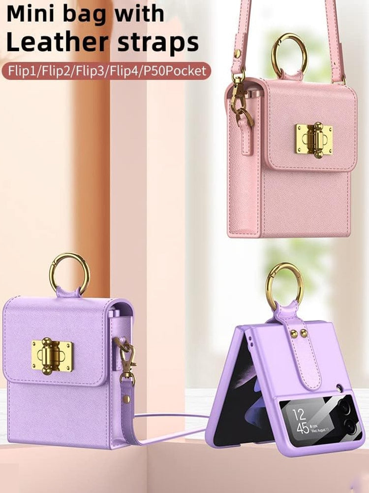 Umhängetasche Leder Handyhülle für Samsung Galaxy Z Flip5 Flip 4