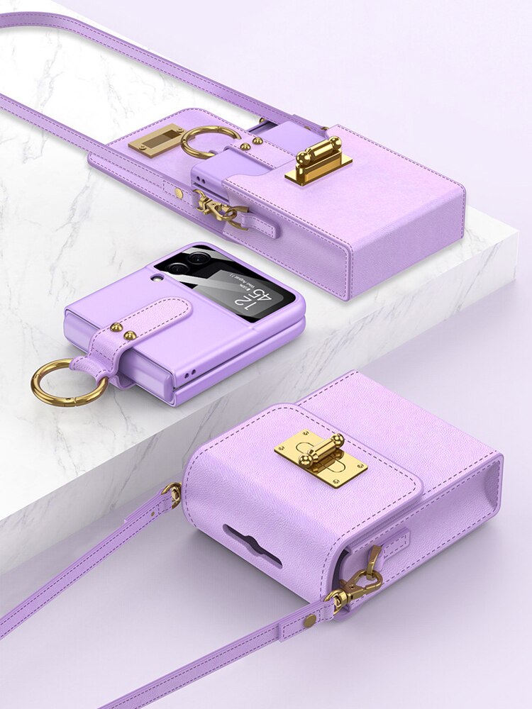 Umhängetasche Leder Handyhülle für Samsung Galaxy Z Flip5 Flip 4