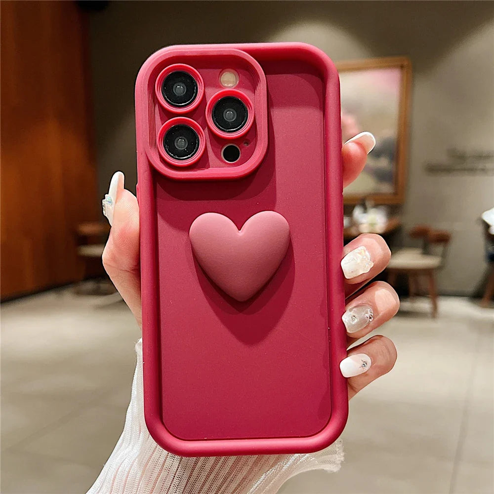 Niedliches 3D Love Heart Weiche Flüssigsilikon Hülle Für iPhone