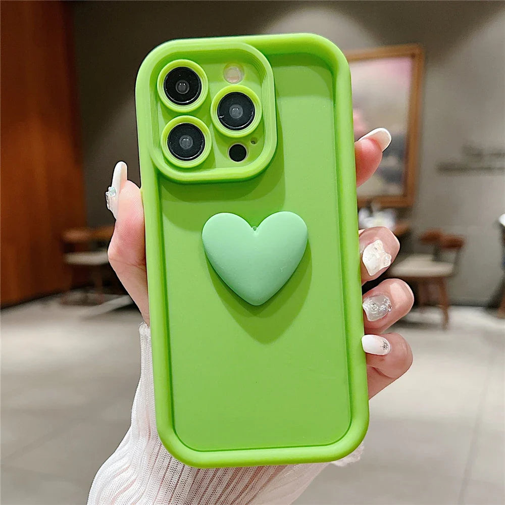 Niedliches 3D Love Heart Weiche Flüssigsilikon Hülle Für iPhone