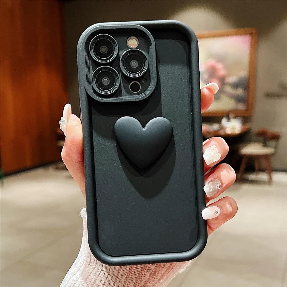 Niedliches 3D Love Heart Weiche Flüssigsilikon Hülle Für iPhone