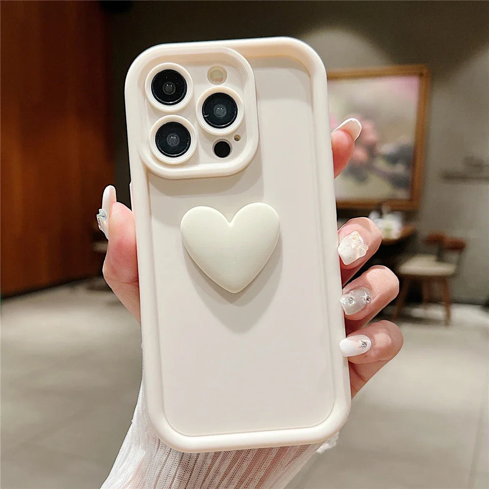 Niedliches 3D Love Heart Weiche Flüssigsilikon Hülle Für iPhone