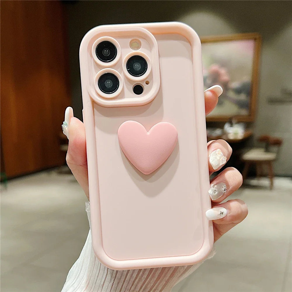 Niedliches 3D Love Heart Weiche Flüssigsilikon Hülle Für iPhone
