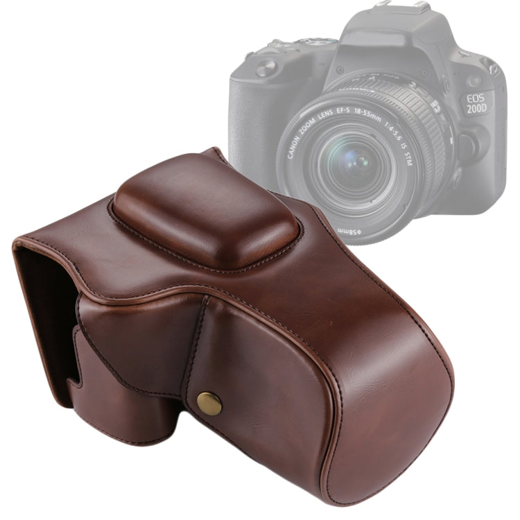 Full Body Camera PU Leather Case Bag for Canon EOS 200D (18-55mm Lens)(Coffee)