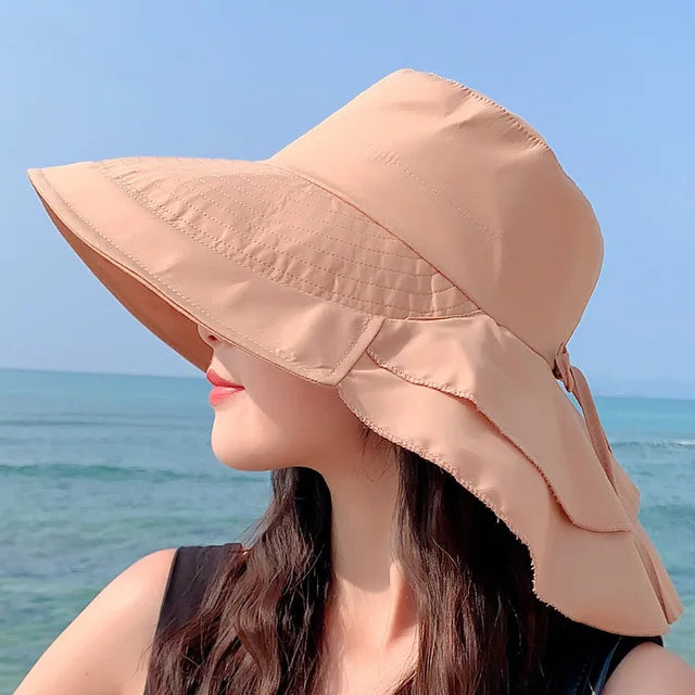 SUNNY | Damen Sonnenhut für die Sonne | Breite Krempe UV Nackenschutz | Solar Strandhut Frau