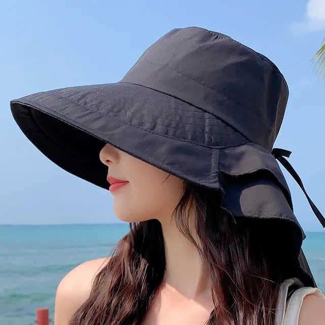 SUNNY | Damen Sonnenhut für die Sonne | Breite Krempe UV Nackenschutz | Solar Strandhut Frau