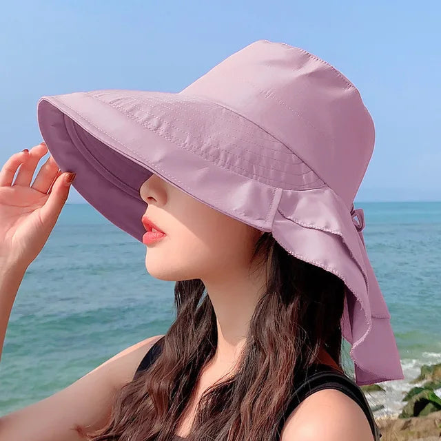 SUNNY | Damen Sonnenhut für die Sonne | Breite Krempe UV Nackenschutz | Solar Strandhut Frau