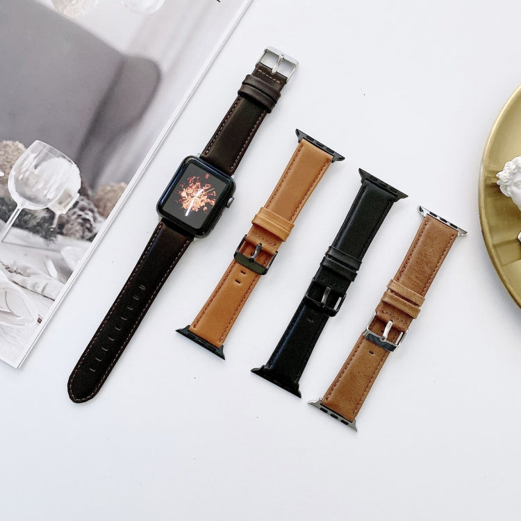 Sandsberg | Crazy Horse Textur + Flachtextil-Leder-Uhrenarmband für Apple Watch Ultra 49mm & Watch Ultra 2 49mm / Series 9 & 8 & 7 45mm / SE 3 & SE 2 & 6 & SE & 5 & 4 44mm / 3 & 2 & 1 42mm (Dunkelbraun)