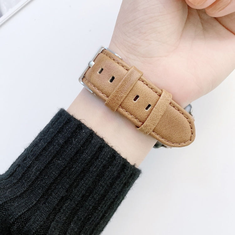 Sandsberg | Crazy Horse Textur + Flachtextil-Leder-Uhrenarmband für Apple Watch Ultra 49mm & Watch Ultra 2 49mm / Series 9 & 8 & 7 45mm / SE 3 & SE 2 & 6 & SE & 5 & 4 44mm / 3 & 2 & 1 42mm (Dunkelbraun)
