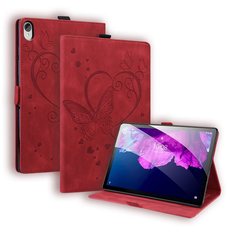 Sandsberg | Für Lenovo Tab P11 TB-J606F Liebe Schmetterlingsmuster Horizontale Flip-Lederhülle mit Halter (Rot)