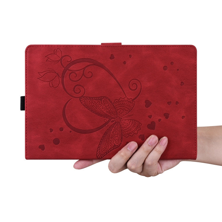 Sandsberg | Für Lenovo Tab P11 TB-J606F Liebe Schmetterlingsmuster Horizontale Flip-Lederhülle mit Halter (Rot)