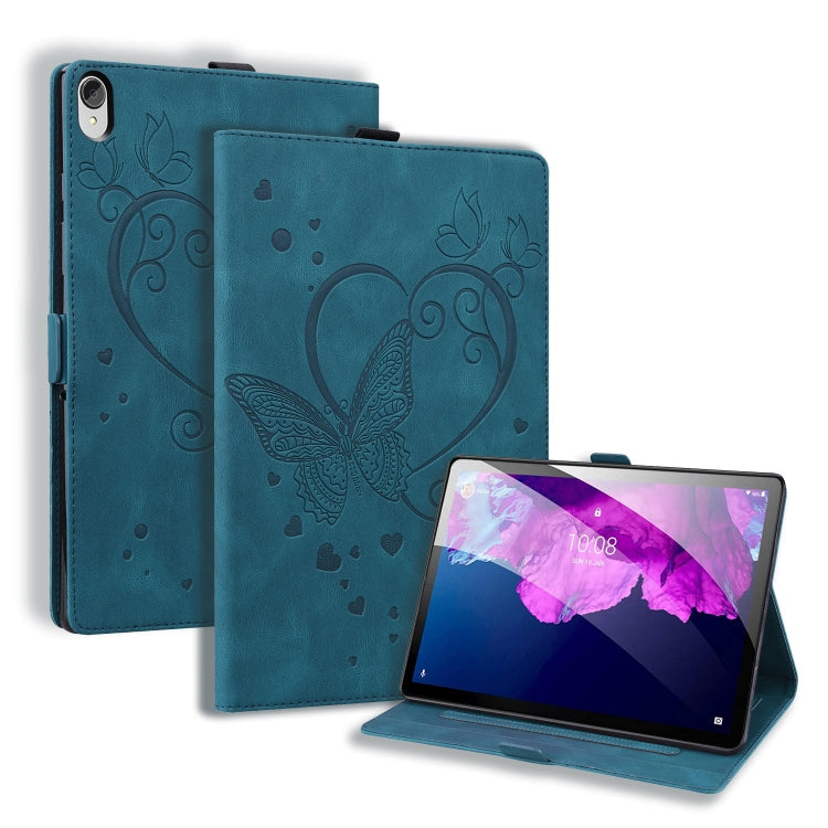 Sandsberg | Für Lenovo Tab P11 TB-J606F Liebe Schmetterlingsmuster Horizontale Flip-Ledertasche mit Halter (Blau)