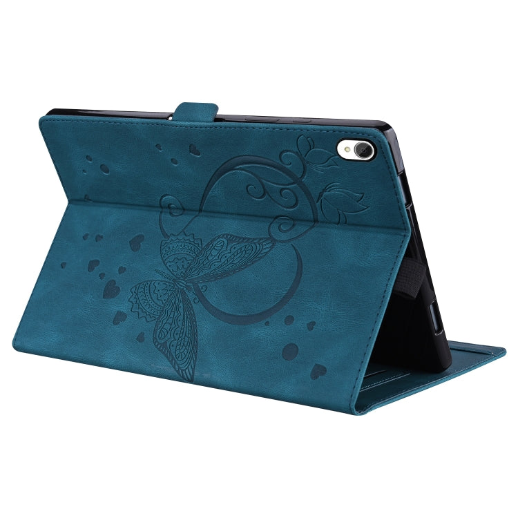 Sandsberg | Für Lenovo Tab P11 TB-J606F Liebe Schmetterlingsmuster Horizontale Flip-Ledertasche mit Halter (Blau)