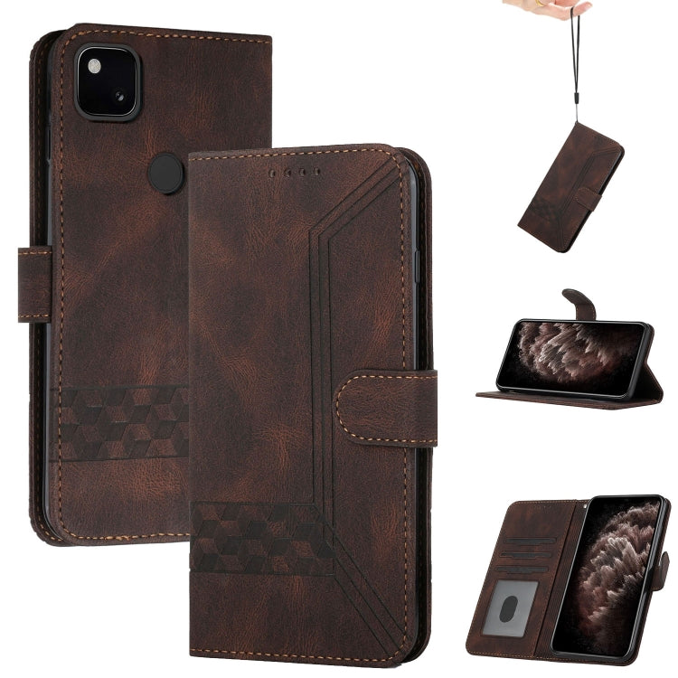 Für Google Pixel 4a Cubic Skin Feel Flip Lederhandyhülle (Dunkelbraun)