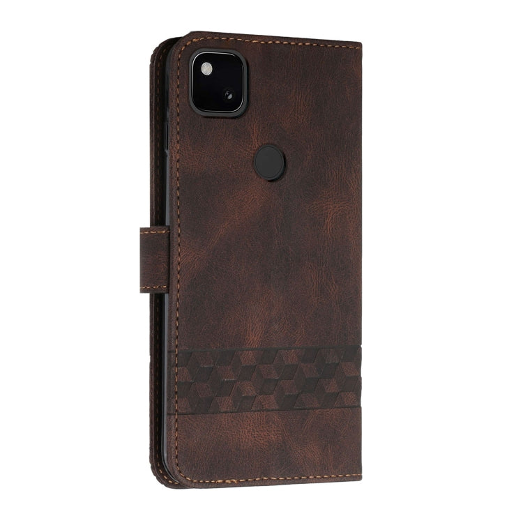 Für Google Pixel 4a Cubic Skin Feel Flip Lederhandyhülle (Dunkelbraun)