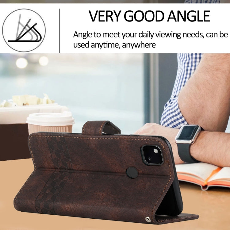Für Google Pixel 4a Cubic Skin Feel Flip Lederhandyhülle (Dunkelbraun)
