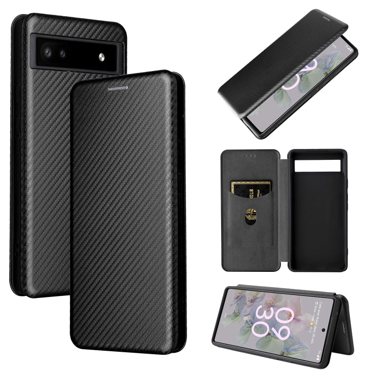 Für Google Pixel 6a Karbonfaserstruktur Horizontale Flip Leder Handytasche (Schwarz)