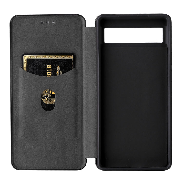 Für Google Pixel 6a Karbonfaserstruktur Horizontale Flip Leder Handytasche (Schwarz)
