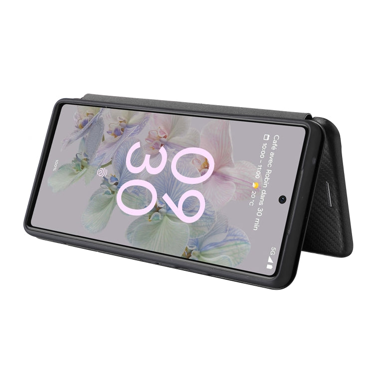 Für Google Pixel 6a Karbonfaserstruktur Horizontale Flip Leder Handytasche (Schwarz)