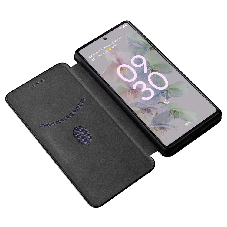 Für Google Pixel 6a Karbonfaserstruktur Horizontale Flip Leder Handytasche (Schwarz)