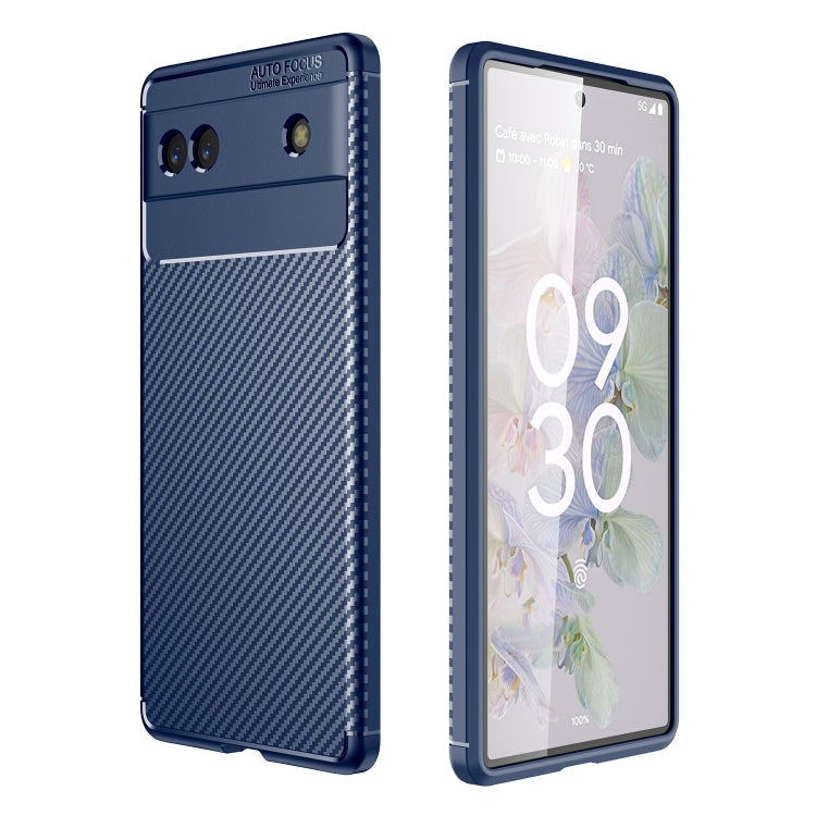 Für Google Pixel 6a Karbonfaser-Textur Stoßfest TPU Handyhülle (Blau)