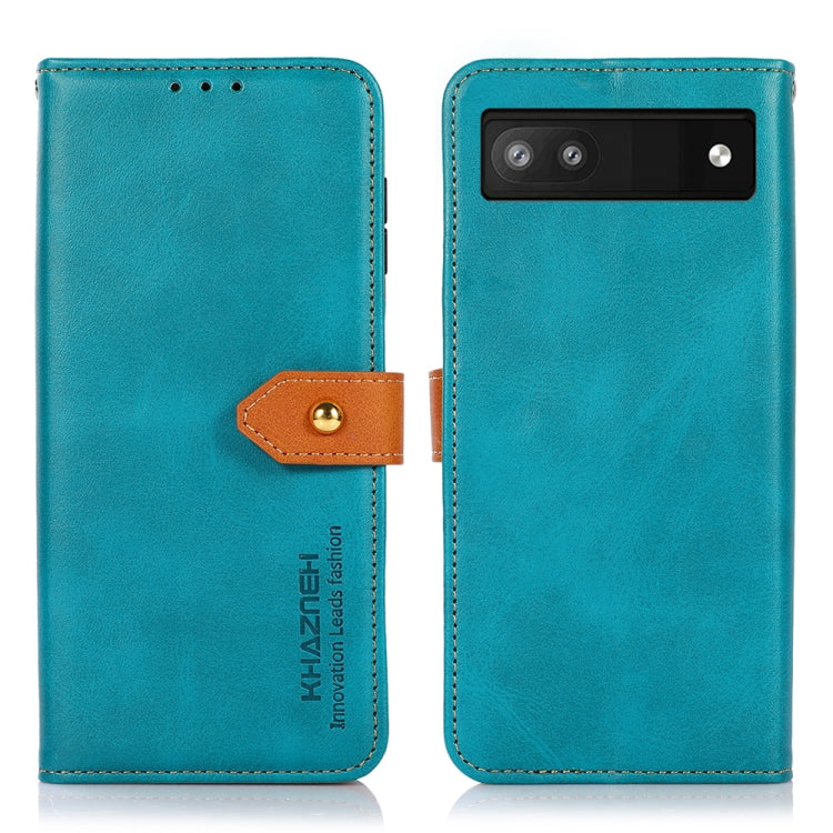 Für Google Pixel 6a KHAZNEH Dual-Color Rindsleder Textur Horizontale Flip-Leder Handyhülle (Blau)