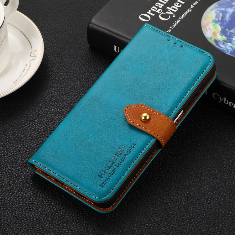 Für Google Pixel 6a KHAZNEH Dual-Color Rindsleder Textur Horizontale Flip-Leder Handyhülle (Blau)