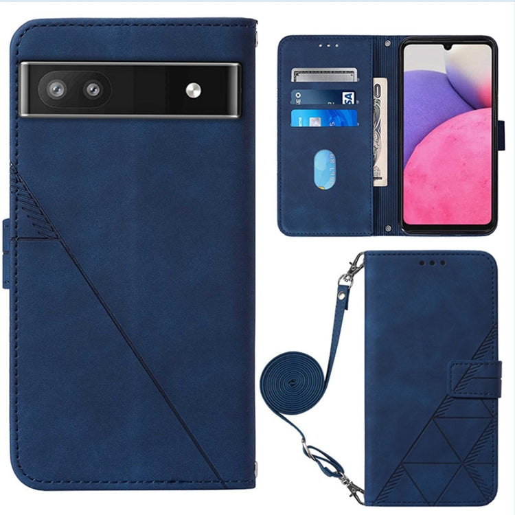 Für Google Pixel 6a Crossbody 3D-geprägte Flip-Leder-Handyhülle (Blau)