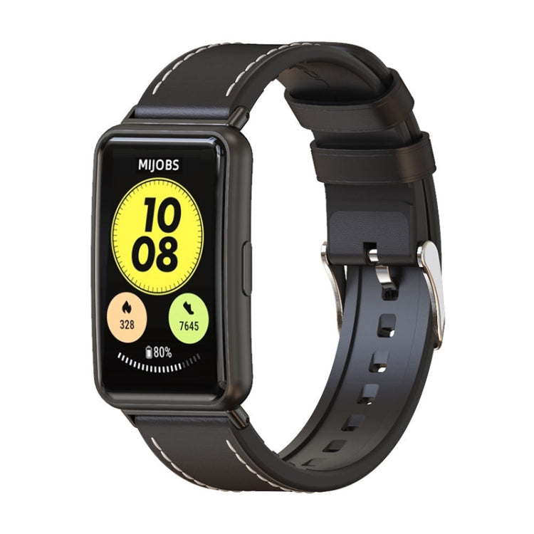 Sandsberg | Für Huawei Watch Fit Mijobs Rindsleder Armband (Schwarz + Schwarz)