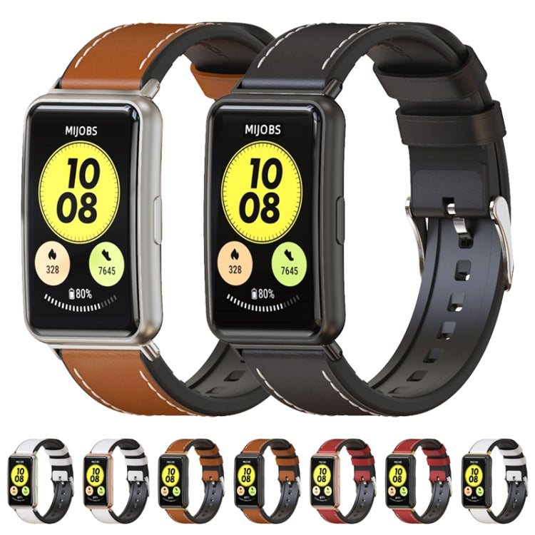 Sandsberg | Für Huawei Watch Fit Mijobs Rindsleder Armband (Schwarz + Schwarz)