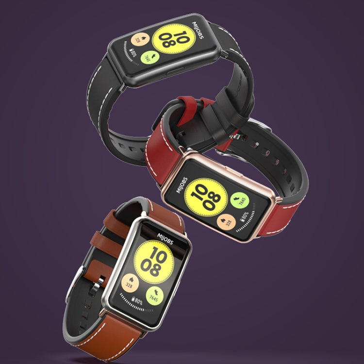 Sandsberg | Für Huawei Watch Fit Mijobs Rindsleder Armband (Schwarz + Schwarz)