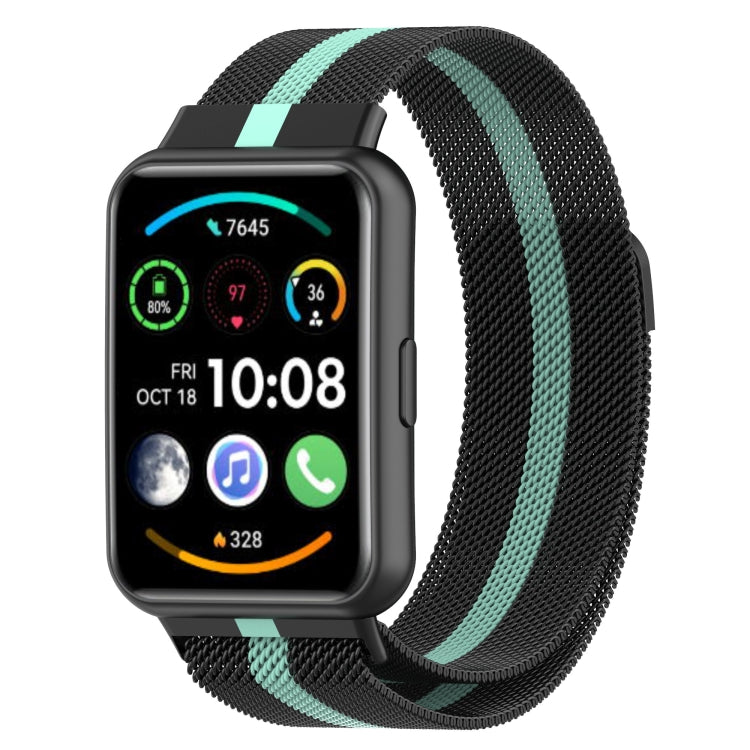 Sandsberg | Für Huawei Watch Fit 2 Milan Magnetische Edelstahl-Uhrband (Schwarz Grün)