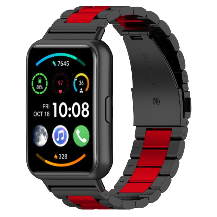 Sandsberg | Für Huawei Watch Fit 2 Drei-Perlen Metall Edelstahl Armband (Schwarz Rot)