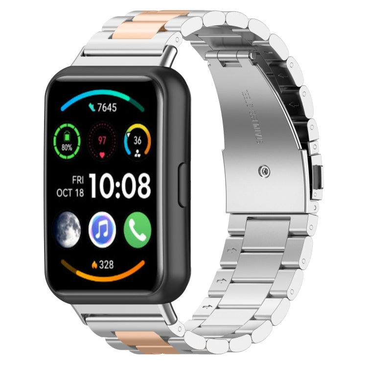 Sandsberg | Für Huawei Watch Fit 2 Drei-Perlen Metall Edelstahl Armband (Silber Roségold)