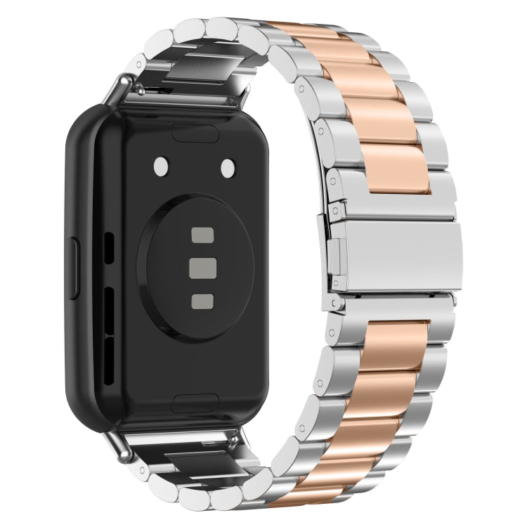 Sandsberg | Für Huawei Watch Fit 2 Drei-Perlen Metall Edelstahl Armband (Silber Roségold)