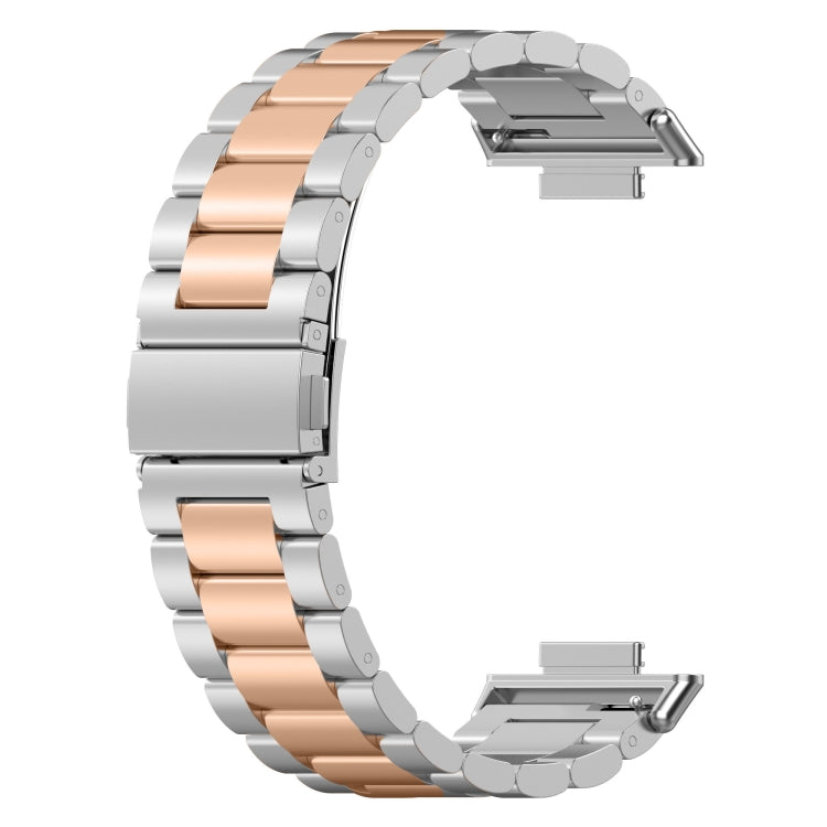 Sandsberg | Für Huawei Watch Fit 2 Drei-Perlen Metall Edelstahl Armband (Silber Roségold)