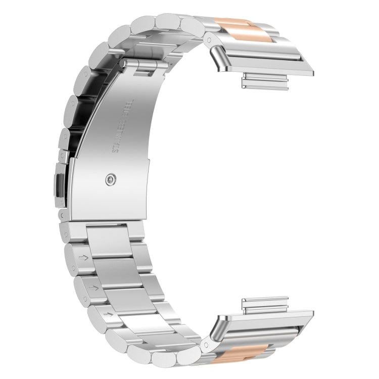 Sandsberg | Für Huawei Watch Fit 2 Drei-Perlen Metall Edelstahl Armband (Silber Roségold)