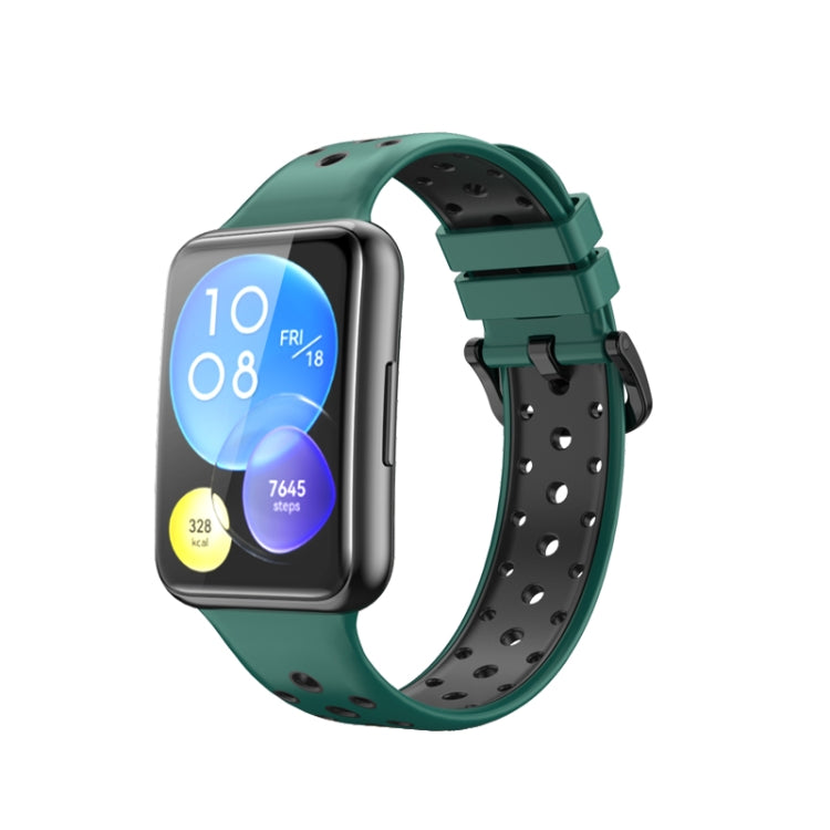 Sandsberg | Für Huawei Watch Fit 2 Zwei-Farben Silikon Uhrband (Dunkelgrün)
