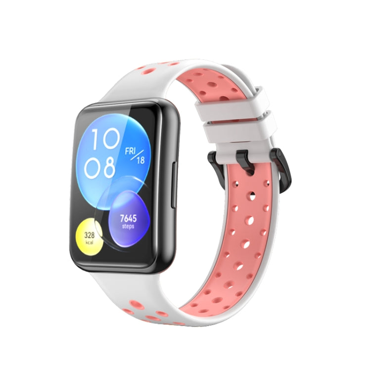 Sandsberg | Für Huawei Watch Fit 2 Zwei-Farben Silikon-Uhrenarmband (Weiß + Rosa)