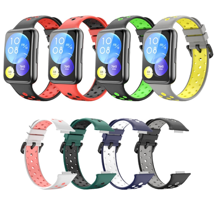 Sandsberg | Für Huawei Watch Fit 2 Zwei-Farben Silikon Uhrband (Dunkelgrün)