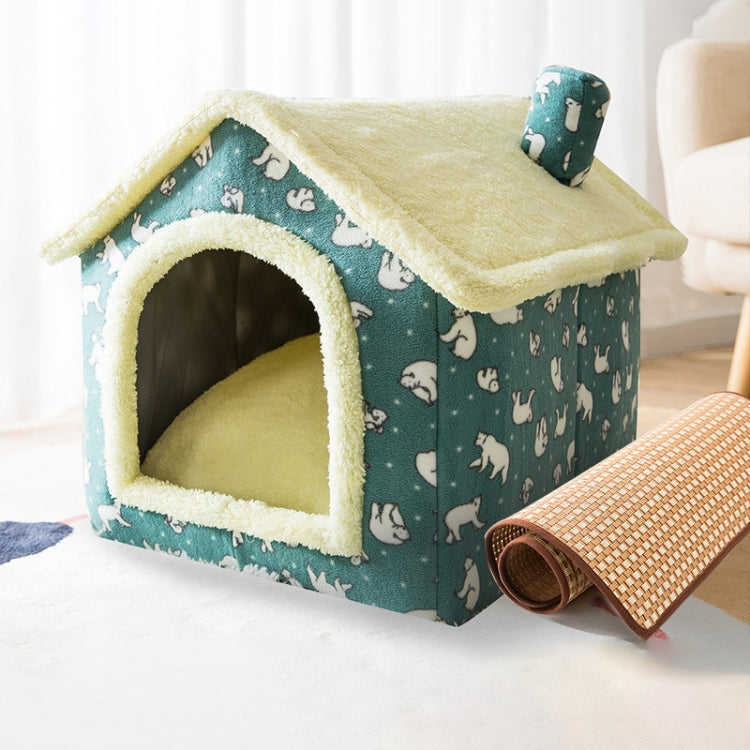 Sandsberg | Haustyp Universal Abnehmbares und Waschbares Haustier Hund Katze Bett Haustierbedarf, Größe:L(Green Bear House + Mat)