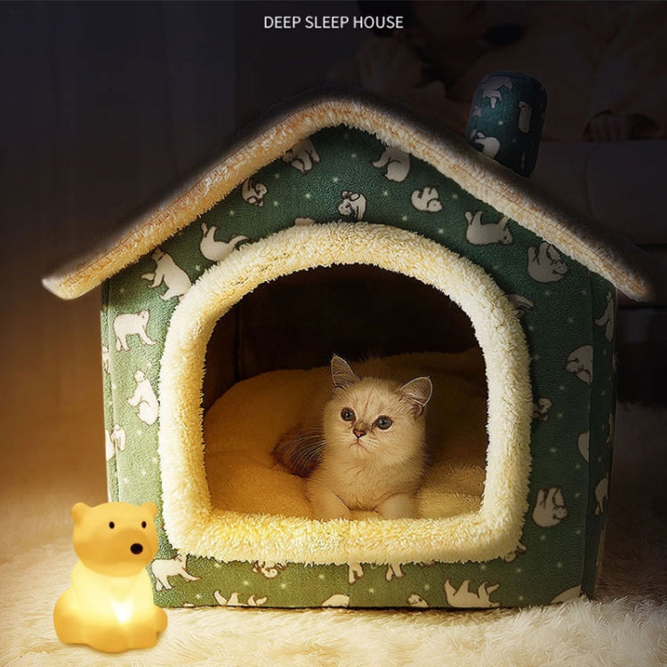 Sandsberg | Haustyp Universal Abnehmbares und Waschbares Haustier Hund Katze Bett Haustierbedarf, Größe:L(Green Bear House + Mat)