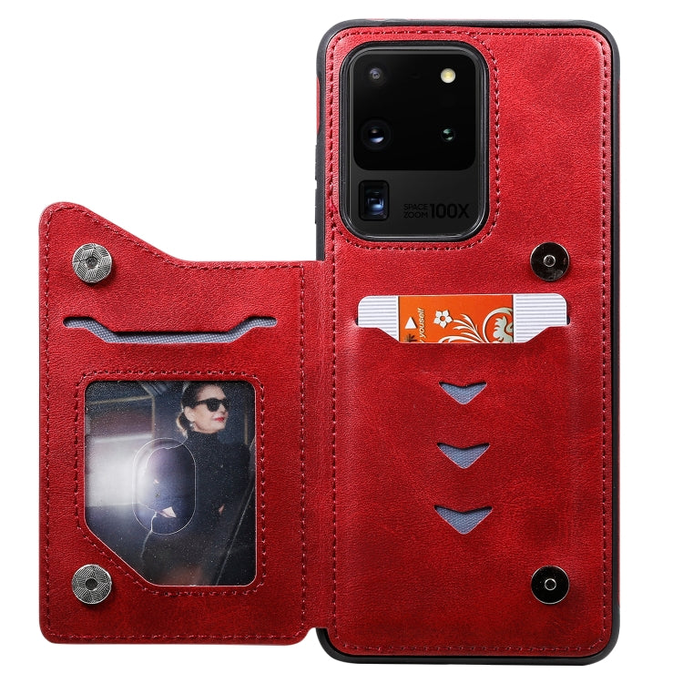 Sandsberg | Für Galaxy S20 Ultra Kalbsleder Textur Horizontale Flip Ledertasche mit Halter & Kartenfächern & Rahmen (Rot)