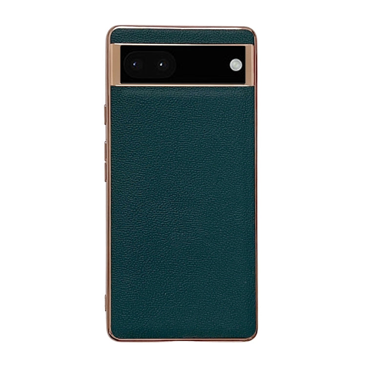 Für Google Pixel 7 Echtes Leder Luolai Serie Nano Elektroplattierung Handyhülle (Dunkelgrün)