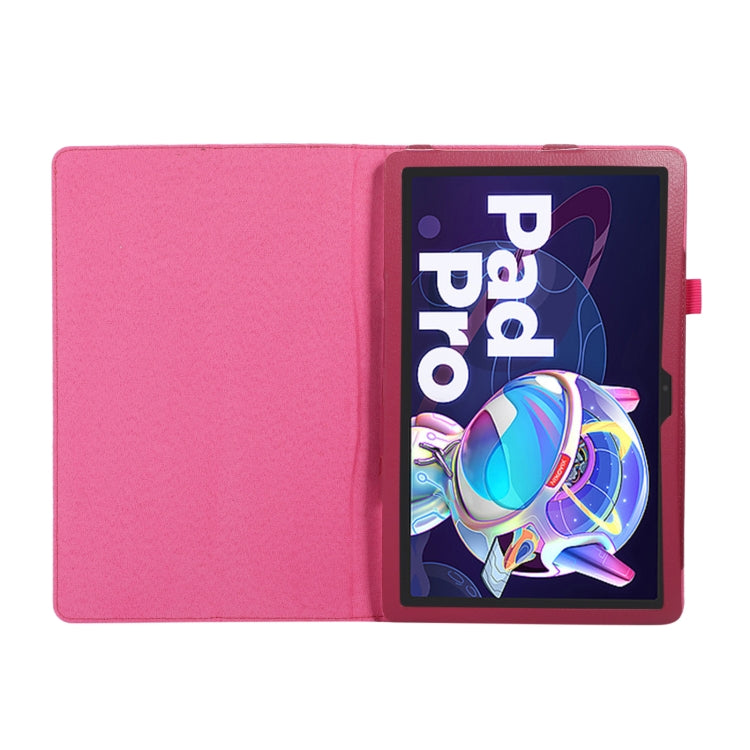 Sandsberg | Für Lenovo Tab P11 Pro Gen 2 Litchi Textur Leder Tablet-Hülle mit Halter (Rosenrot)